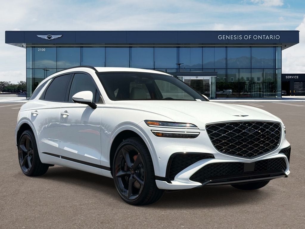 2026 Genesis GV70 3.5T SPORT PRESTIGE in Alta White — front three-quarter view