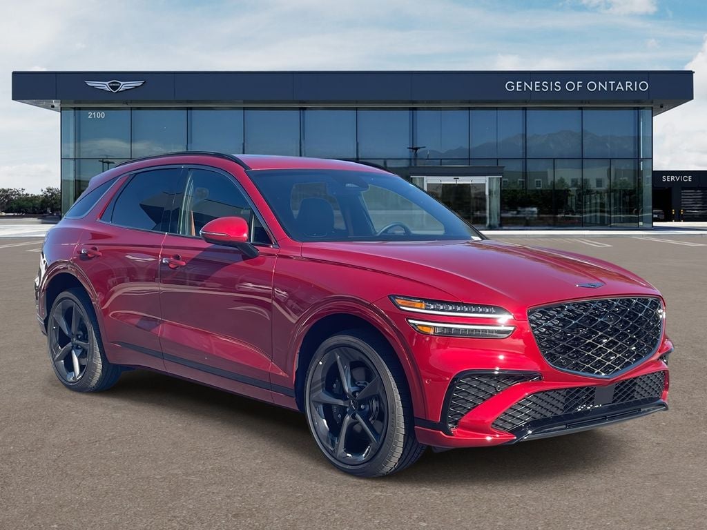 2026 Genesis GV70 3.5T SPORT PRESTIGE in Mauna Red — front three-quarter view