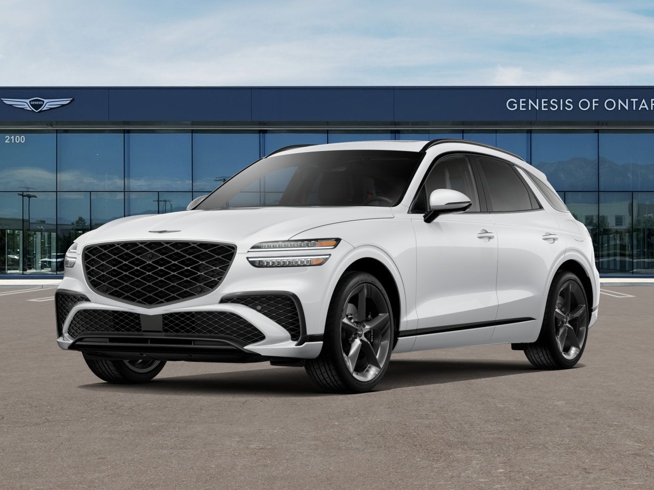 2026 Genesis GV70 2.5T SPORT PRESTIGE in Alta White — front three-quarter view