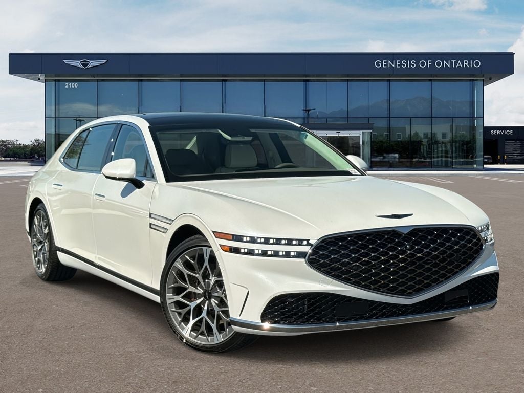 2026 Genesis G90 3.5T E-SC MHEV in Uyuni White — front three-quarter view