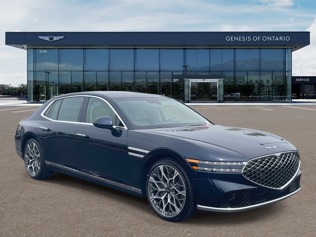 2026 Genesis G90 3.5T E-SC MHEV in Capri Blue — front three-quarter view