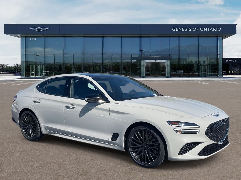 2026 Genesis G70 3.3T PRESTIGE GRAPHITE in Vatna Gray — front three-quarter view