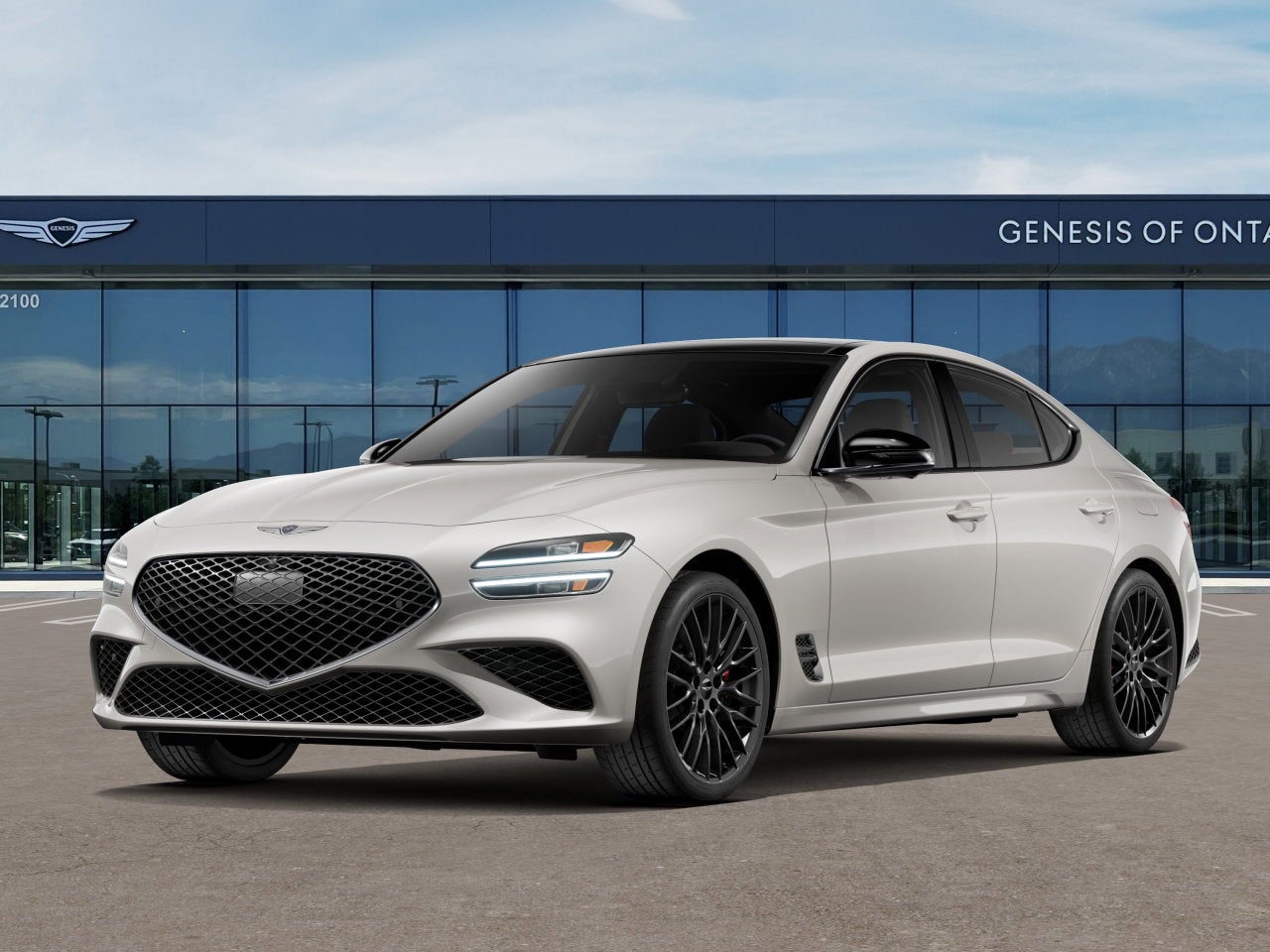 2026 Genesis G70 3.3T PRESTIGE GRAPHITE in Vatna Gray — front three-quarter view