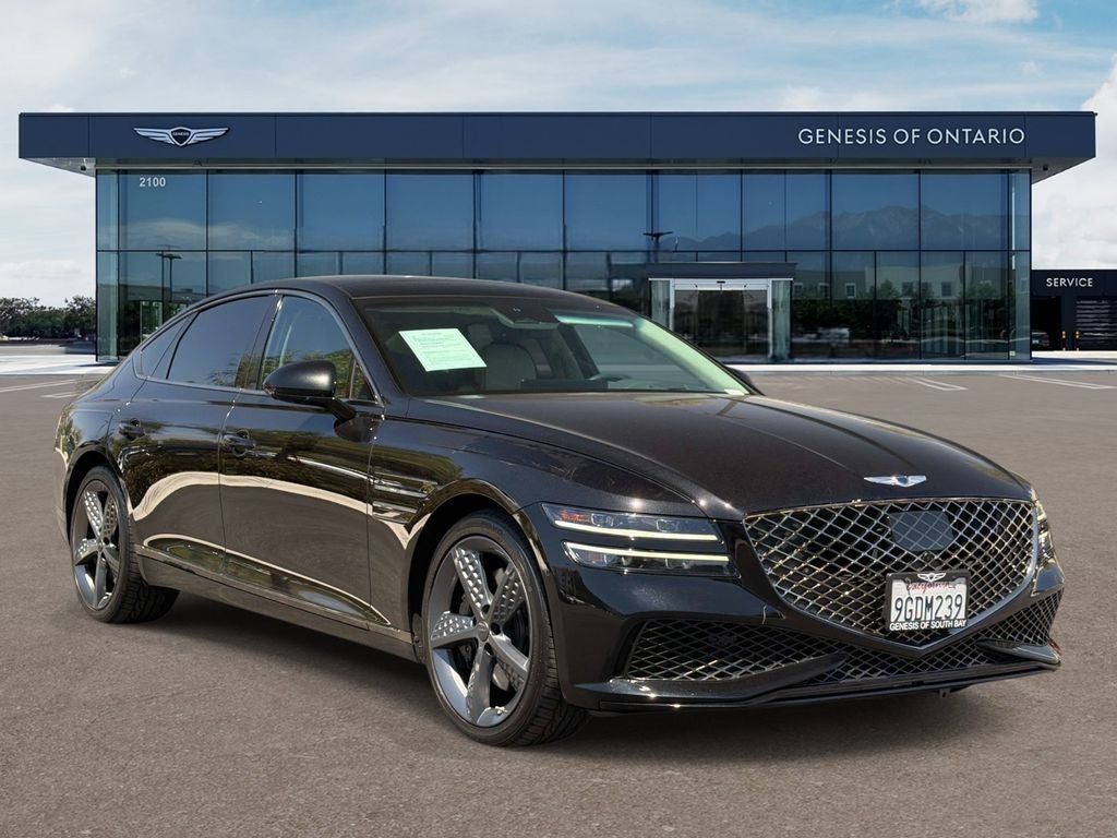 2023 Genesis G80 3.5T Sport Prestige in Vik Black — front three-quarter view