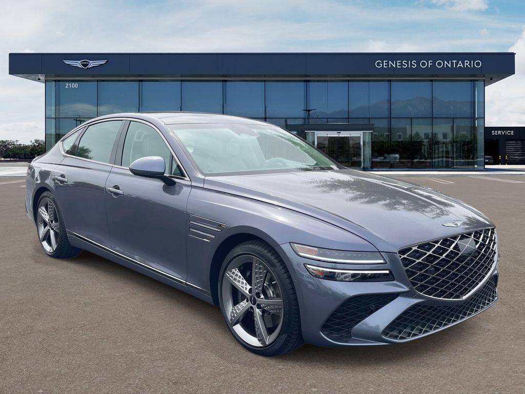 2026 Genesis G80 3.5T SPORT PRESTIGE in Ceres Blue — front three-quarter view