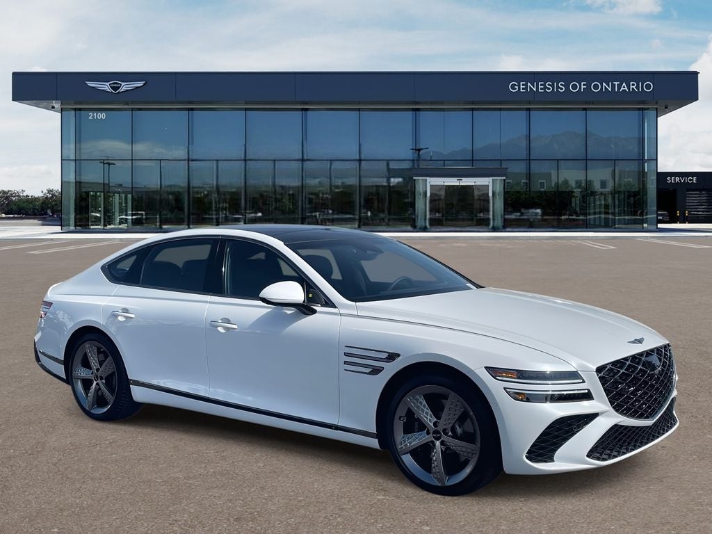 2026 Genesis G80 3.5T SPORT PRESTIGE in Uyuni White — front three-quarter view