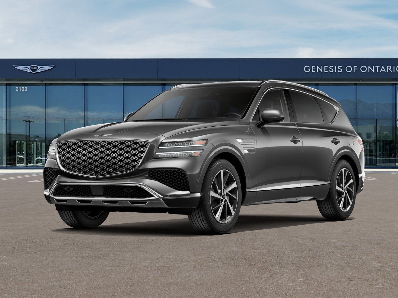 2026 Genesis GV80 2.5T ADVANCED in Makalu Gray — front three-quarter view