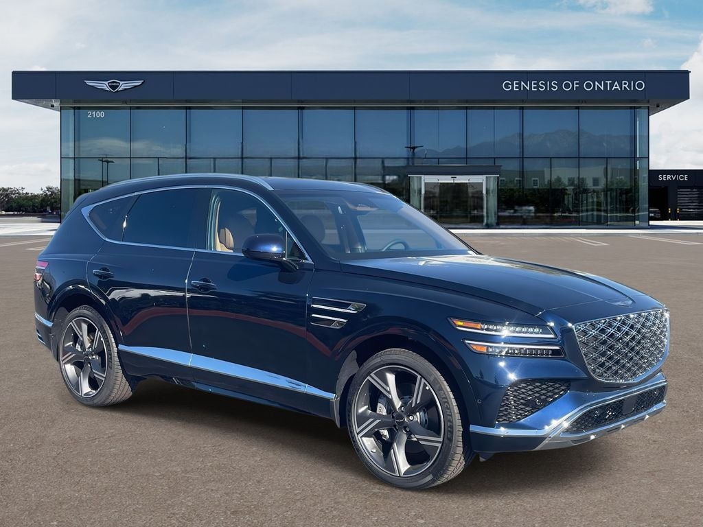 2026 Genesis GV80 2.5T PRESTIGE in Capri Blue — front three-quarter view
