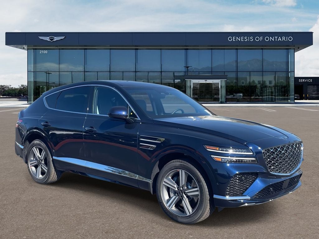 2026 Genesis GV80 Coupe 3.5T in Capri Blue — front three-quarter view